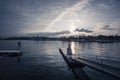 Harbor pier on winter at dawn Royalty Free Stock Photo