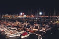 Harbor Port Anchorage along the Shore with many Ships in the evening