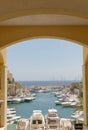 The harbor Portomaso Marina, St Julien`s close to Valetta where many luxury motor boats lay Royalty Free Stock Photo