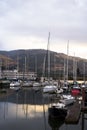 Harbor with sailing yacht and boat dock in the Columbia River bay Royalty Free Stock Photo