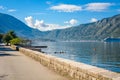 Harbor and ships in sunny day at Boka Kotor bay Boka Kotorska, Montenegro, Europe