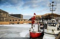 Harbor and ships in the winter Royalty Free Stock Photo