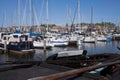 Harbor of small Dutch fishing town Urk with fishing and sailing boats Royalty Free Stock Photo