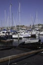 Small fishing town Urk west harbour with fishing and sailing boats and lighthouse Royalty Free Stock Photo