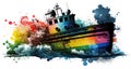 Harbor Tugboat Nautical Ship Maritime Rainbow Color Illustration Royalty Free Stock Photo