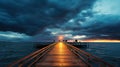 Harbor at Twilight - Stormy sky above pier at dusk. Generative AI