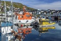 The harbor view of boats and Honningsvag cityscape in Mageroya island. Nordkapp Municipality in Finnmark county