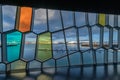 Harbor view through Harpa Concert Hall windows