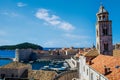 Harbor view of Lokrum island and Dominican Monastery Bell Tower Dubrovnik Royalty Free Stock Photo