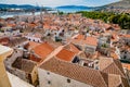 Harbor View from top of Chapel of St. John bell tower in Trogir Royalty Free Stock Photo