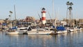 Harbor village, yachts sailboats in marina. Nautical vessels in sea port. Oceanside, California USA