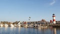 Harbor village, yachts sailboats in marina. Nautical vessels in sea port. Oceanside, California USA