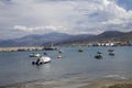 The harbor wharf in Hersonissos, Crete. Port with fishing boats.