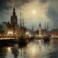 Harbor Whispers: A Timeless Impression of Hamburg\'s 1880 Waterfront