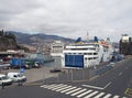 The harbour area in funchal with the Lobo Marinho Stella Aida trawlers and a naval patrol boat moored in the dock with surrounding