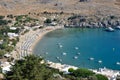 Harbour in Lindos town, Rhodes island Royalty Free Stock Photo