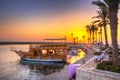 The harbour with boats in Side at sunset Royalty Free Stock Photo