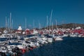 Harbour with boats in village of Skaerhamn on the archipelago island of TjÃ¶rn in the west of Sweden