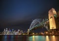 Harbour bridge and skyline of sydney australia at night Royalty Free Stock Photo