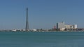 Harbour of Cadiz with one of the famous pylons supportin a power line over the bay of Cadiz