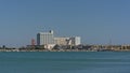 Harbour of Cadiz with silo`s and industrial buildings and cranes