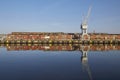 Harbour of Luebeck, crane and it`s reflextion in the water Royalty Free Stock Photo