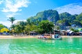 Harbour of El Nido Town with boats at beautiful beach, Palawan Island, Philippines