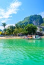 Harbour of El Nido Town with boats at beautiful beach, Palawan Island, Philippines