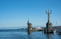 Harbour entrance of Konstanz with lighthouse and the statue of Imperia, Lake Constance (Bodensee). Royalty Free Stock Photo