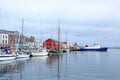 Harbour with fishing boats, lifeboat & buildings in the background, Lerwick, Shetland Islands, Scotland