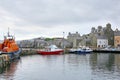 Harbour with fishing boats, lifeboat & buildings in the background, Lerwick, Shetland Islands, Scotland