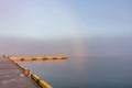 Harbour jetty with faint fogbow, Wakura Onsen, Japan Royalty Free Stock Photo