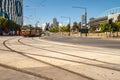 Harbour and La Trobe streets intersection with streetcar, Melbourne, Australia
