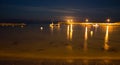 Harbour Lights with full moon rising Royalty Free Stock Photo