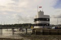 The harbour Masters office overlooking the marina and the river Hamble in Warsash in Hampshire on the south coast of England