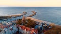 Aerial view of Harbour and lighthouse in Kolobrzeg, Poland. Royalty Free Stock Photo
