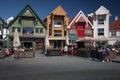 Harbour and pier of Stavanger with colorful timber houses and bars in Norway