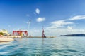 Harbour Port with Loading Cranes in Lisbon City in Portugal Royalty Free Stock Photo