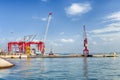 Harbour Port with Loading Cranes in Lisbon City in Portugal Royalty Free Stock Photo