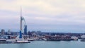 Harbour of Portsmouth England with famous Spinnaker Tower - aerial view - PORTSMOUTH, ENGLAND, DECEMBER 29, 2019