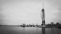 Harbour of Portsmouth England with Spinnaker Tower in black and white - PORTSMOUTH, ENGLAND - DECEMBER 29, 2019