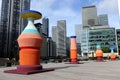 Harbour Quay Gardens in Wood Wharf including cork totems designed by Simone Brewster Royalty Free Stock Photo