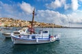 Harbour of Sitia town with parked fishing boats on Crete island, Greece Royalty Free Stock Photo