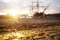 Sunset over HMS Warrior in Portsmouth Harbour