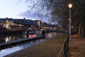 Harbourside area with restaurants and bars in Bristol city at night