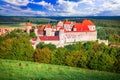 Harburg, Swabia. Beautiful medieval castle in historical Bavaria, Germany. Wornitz River rural landscape