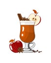 Hard Apple Cider Ale Or Punch Ready to Drink. Cocktail with cinnamon. Vector illustration of winter warming alchohol drink in flat