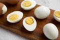 Hard Boiled Eggs on a rustic wooden board, side view. Close-up Royalty Free Stock Photo