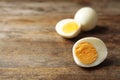Hard boiled eggs on wooden table Royalty Free Stock Photo
