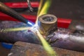 Hard brazing of a copper tube Royalty Free Stock Photo